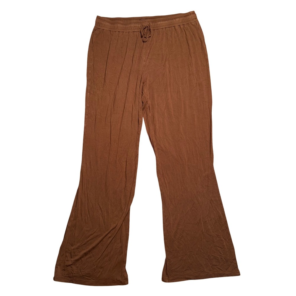 Nuuds Lounge Pants Women Large Brown Excellent Wide Leg Drawstring Rayon Spandex